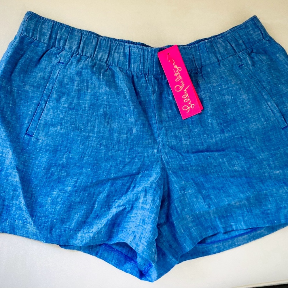 NWT Lilly Pulizter Lilo Linen Short - Beckon Blue X Sea Salt